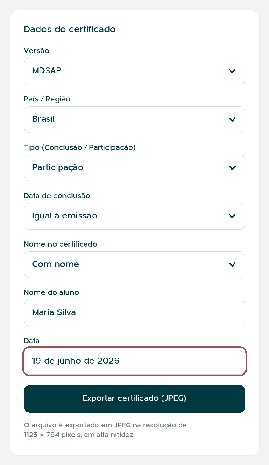 Campo Data destacado