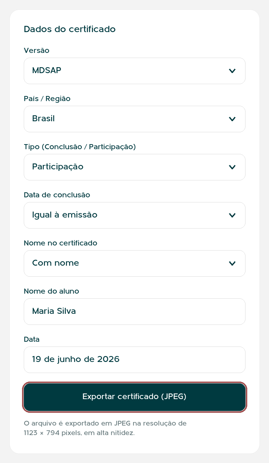 Botão Exportar certificado destacado